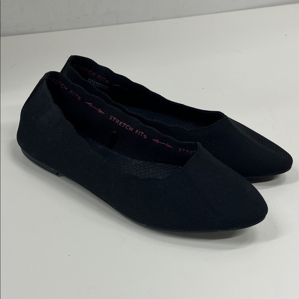 Skechers Cleo Black Woven Stretch Fit Ballet Flat Size 8